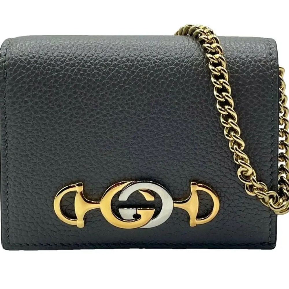 Gucci Zumi Black Leather Wallet on a Chain